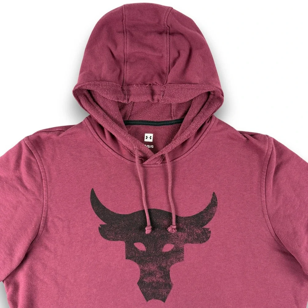 Under Armour Project Rock Hoodie Mens LG Maroon Burgundy‎ Short Sleeve Pocket